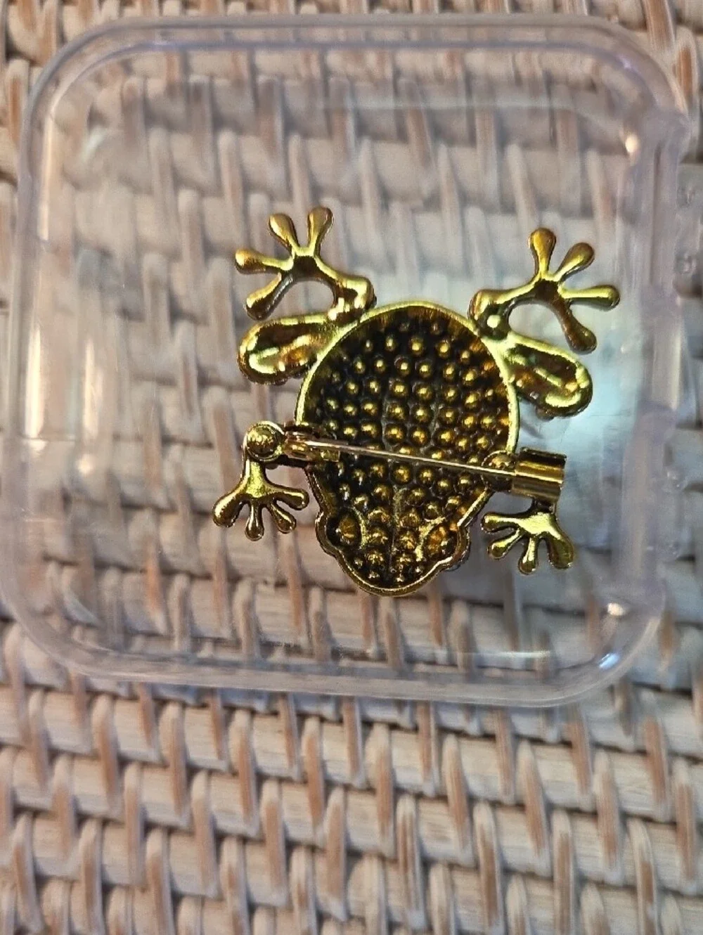 Frog Brooch with Green & Pink Crystals